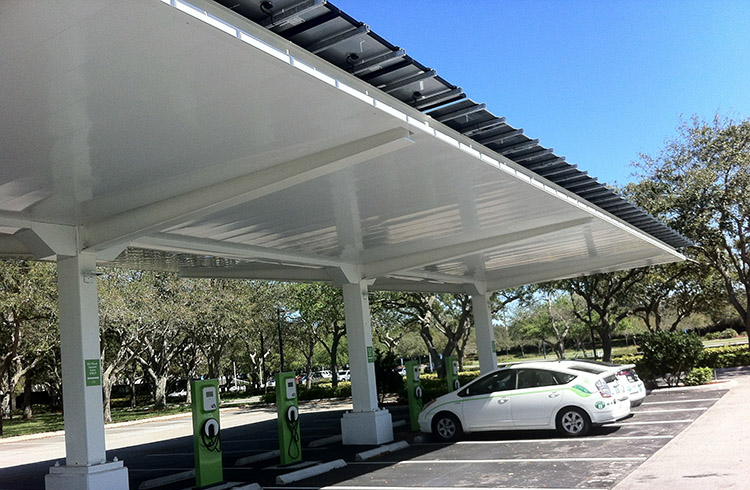 Image of a commercial solar panel carport installation in Townsville Queensland